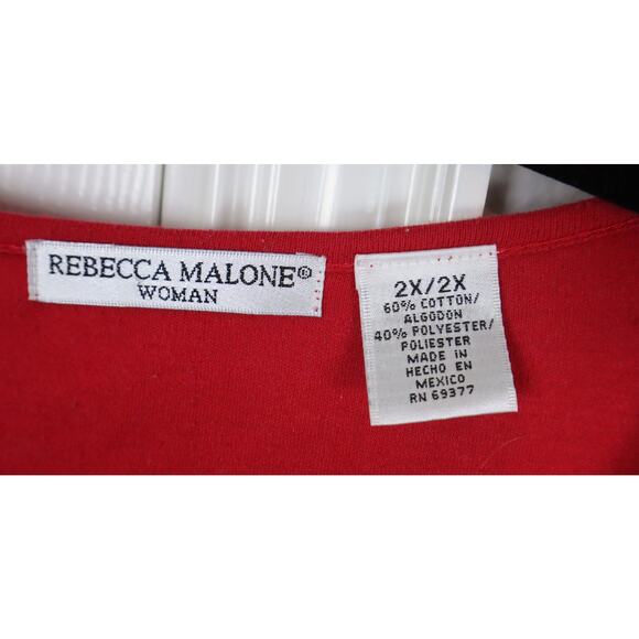 Vintage Y2K Red Christmas Sweater Top Cotton Embroidered Reindeer Plus 2X Retro - Picture 7 of 8